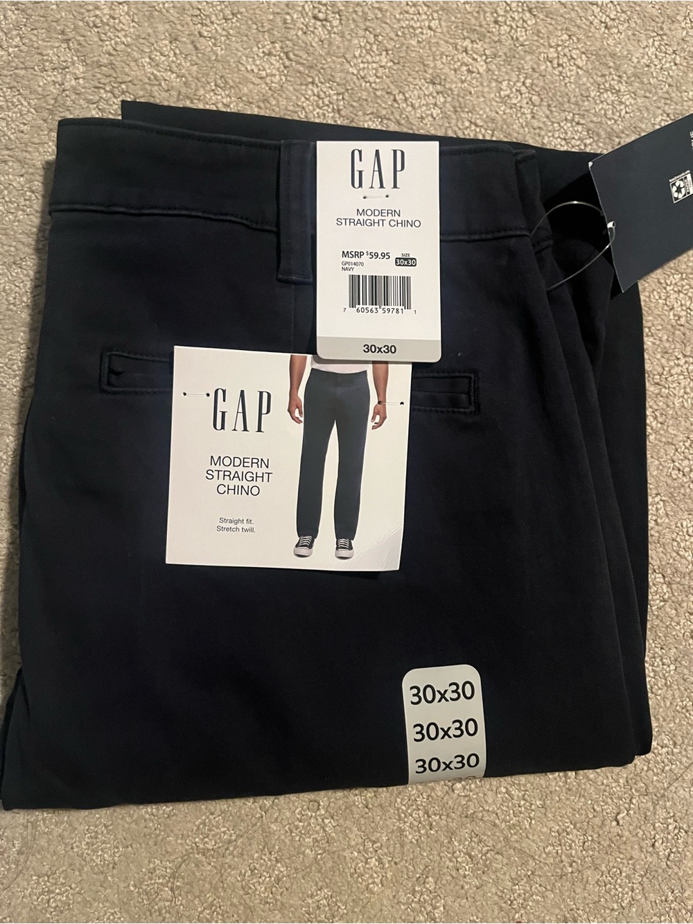 GAP Modern Straight Chino Pants - Navy blue 30x30 NEW